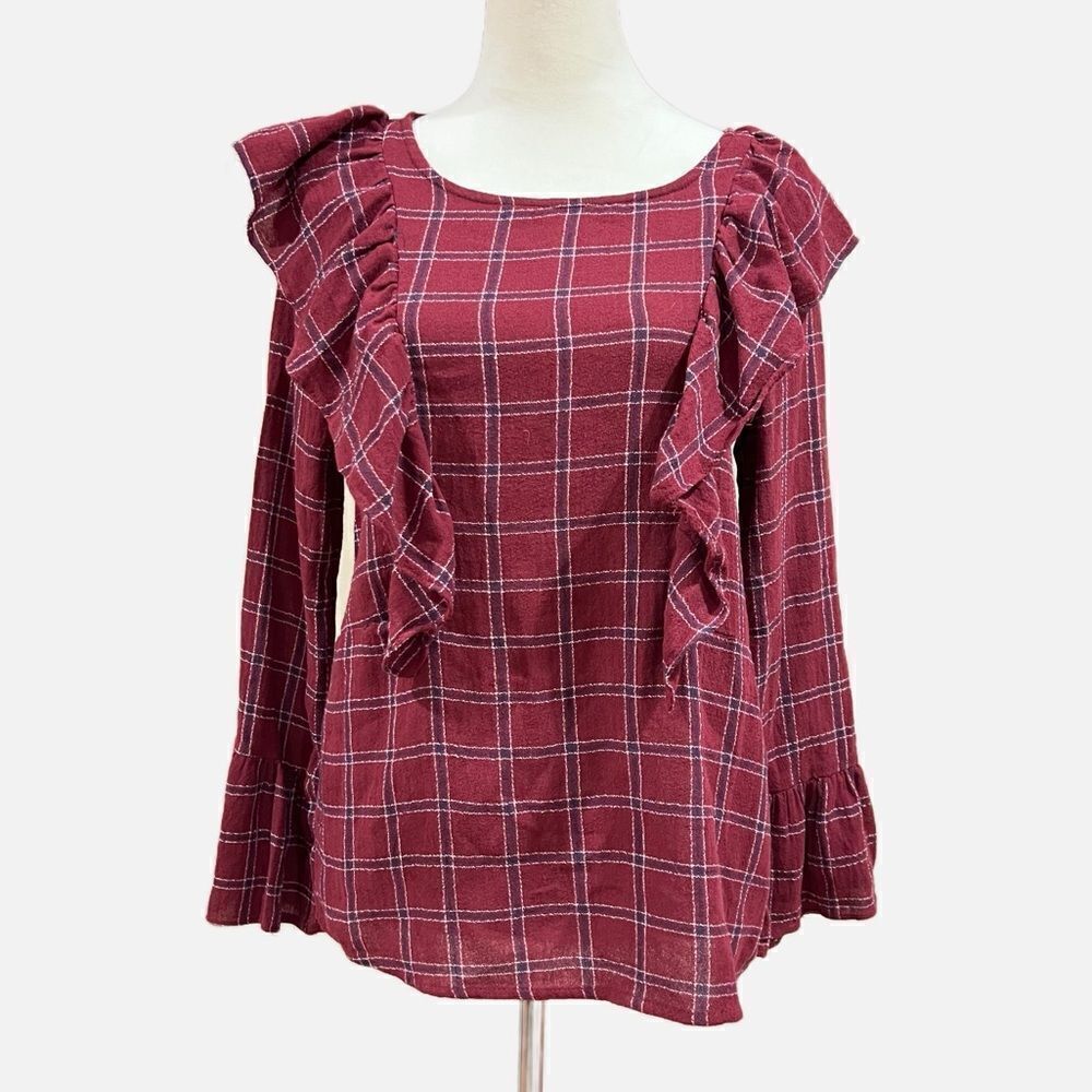 She and sky ruffle plaid top